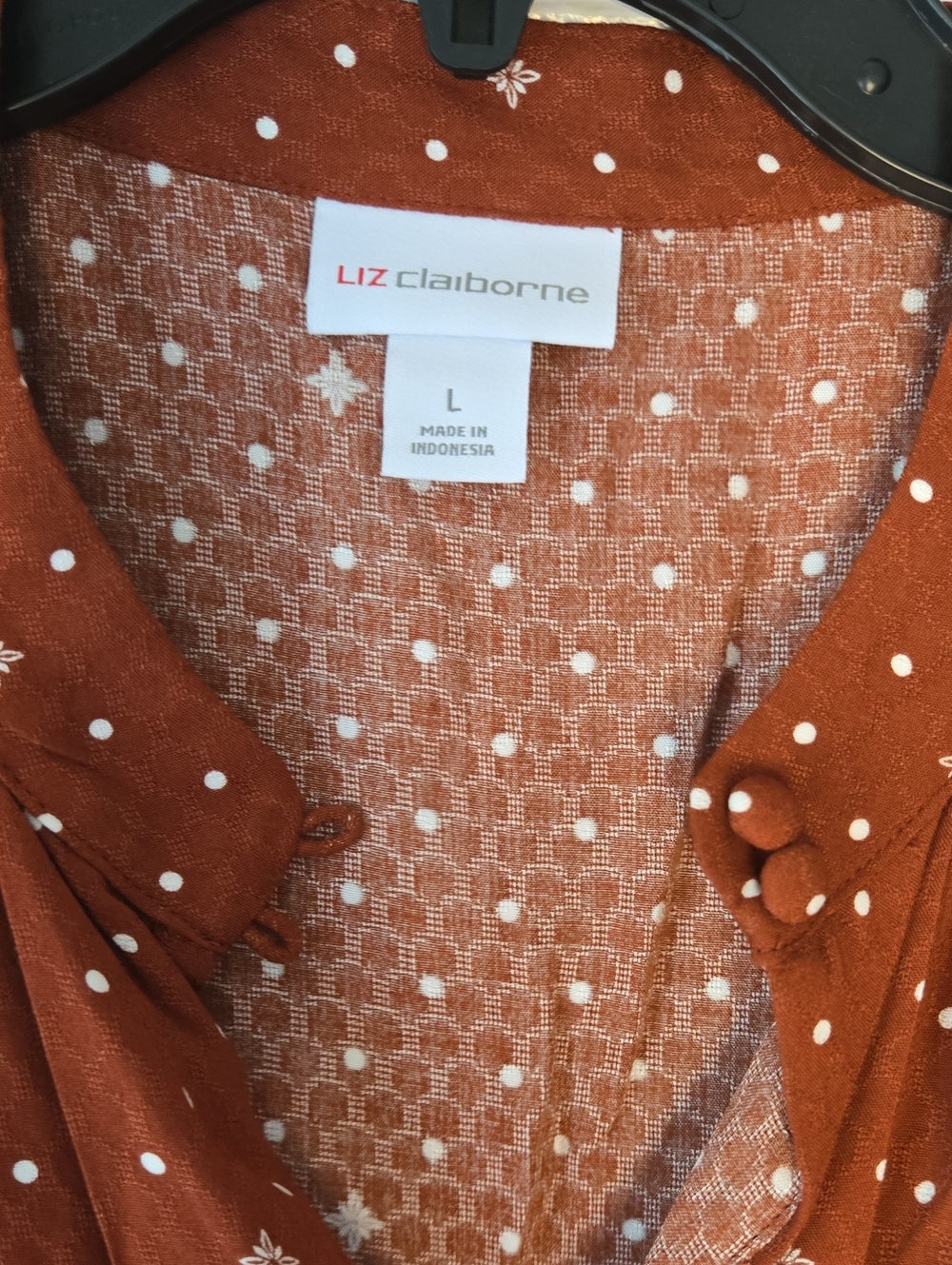 Liz Claiborne Women's Rust Brown Printed Blouse Size Large Long Sleeve Business - Picture 5 of 10